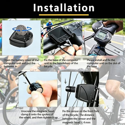 SOON GO Wireless Waterproof Bike Computer, Bicycle Speedometer Odometer with Large LCD Green Backlight, Auto Sleep & Wake-Up, Accurate Multi-Function Speed Tracker for Mountain, Road & Folding Bikes