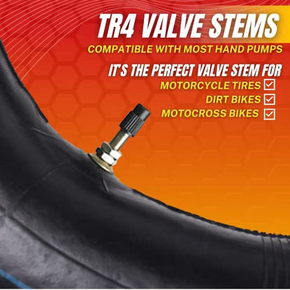 (2-Pack) 100/90-19 (4.10 x 19) Motorcycle Inner Tubes - 19" Dirt Bike Natural Rubber Tubes - Pinch and Puncture-Resistant Tubes - TR4 Valve Stems - Designed for Off-Road and Motocross Tires - size: 100/90-19 (4.10 x 19)