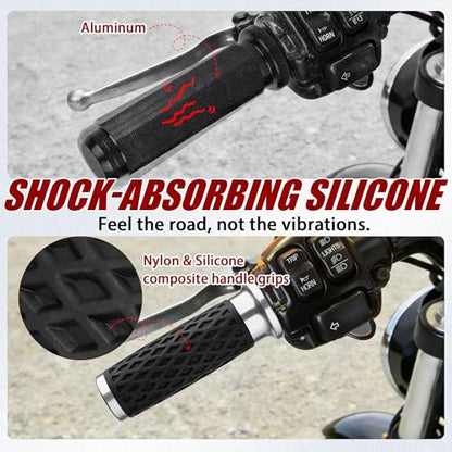 Chrome 1" Silicone Cable Throttle Grips with End Cap for Harley - color: Chrome