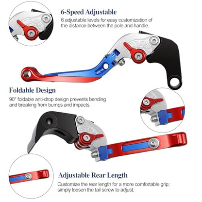 Brake Clutch Lever Set for Suzuki GSX‑R,Adjustable Levers(Red+Blue) - color: Red+Blue