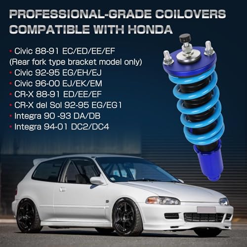 24 Levels Adjustable Coilovers Compatible with Honda Civic 1988-2000 CRX 1992-1995 Delsol 1993-1997 Integra 1990-2001 High Poundage Coil Spring Absorber Struts Suspension Lowering Kit Blue - color: Blue