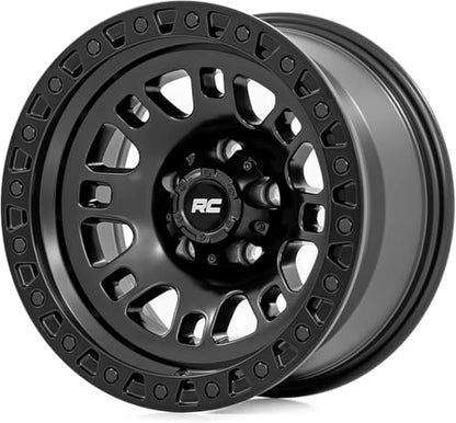Rough Country 82 Series Wheel - 17x9, 6x135mm Bolt Pattern, 12mm Offset, Semi-Gloss Black One-Piece Aluminum Off-Road Wheel with 8-Spoke Design