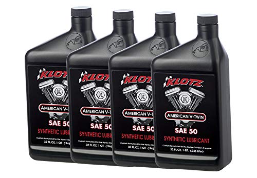Klotz American V-Twin Straight Weight Synthetic Motorcycle Oil Lubricant 50WT for Harley-Davidson Pre-Evolution Engine – Wear Protection & Antioxidant | KH-50, 4 Quarts Value Pack