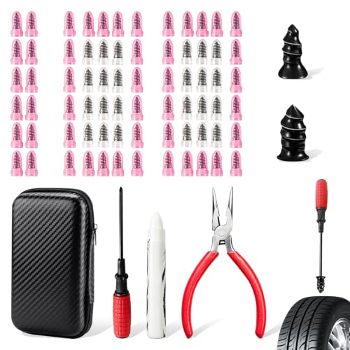 100Pcs Tire Screw Plug Repair Kit, Vacuum Tire Repair Spiral Rubber Studs - color: black