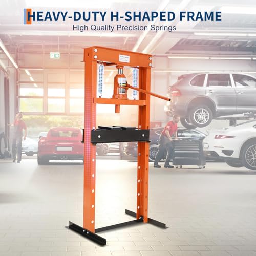 Heavy Duty 12 Ton Hydraulic H-Frame Shop Press, Adjustable Height - color: Orange|With Dust Cover|12T