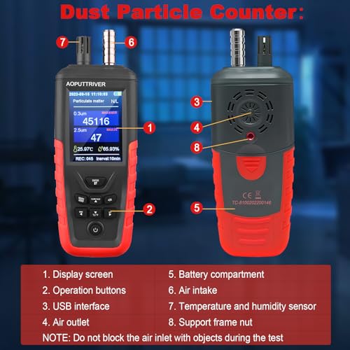 Air Quality Monitor 6-Channel Particle Counter (PM0.3/0.5/1.0/2.5/5/10 μm) - color: Brick Red