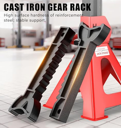 3 Ton (6000 lbs) Jack Stands, Heavy Duty Steel Car Jack Stands with Self-Locking Ratchet, Wide Base, Adjustable Height 11-1/2" to 16-3/4", for Sedans SUVs Light Trucks & Garage Repair, 1 Pair