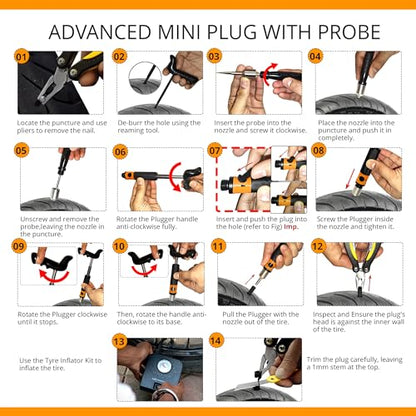 GRAND PITSTOP 21 Pcs Tubeless Tire Plugger Repair Kit with Multi-funcional Plier for Punctures and Flats on Cars, Motorcycles, ATV, RV, SUV, Trailer, Trucks & Tractors (15 Mushroom Plugs) - color: Mini Plug With Hole+15 Plugs