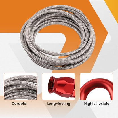 maXpeedingrods 6AN Fuel Line Kit E85, Stainless Steel PTFE Fuel Hoses + 10 PCS 6AN Hose End Adaptor Kit 20FT -Red - size: 6AN 20FT SV RD -11