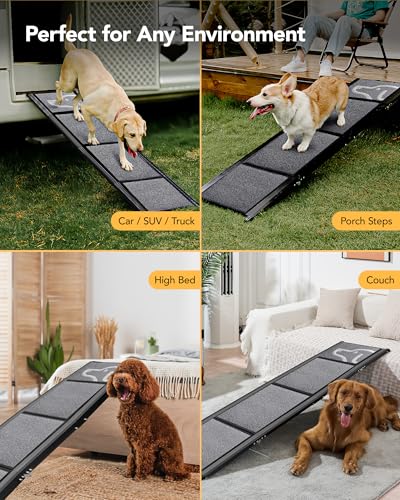 PetThem Dog Ramp for Cars, 63" L × 17" W, Lightweight Foldable - size: 63" L x 17.2" W with Dog Pattern Upgraded