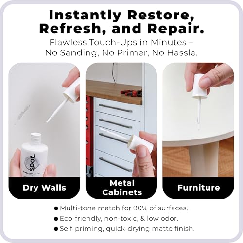 spot. Touch-Up Paint | Matte Finish for Cabinets, Walls, Doors & Furniture | Multi-Tone White Repair Kit | Quick-Dry, Self-Priming, Low-Odor, Eco-Friendly | No-Sanding or Primer Needed | 3 Pack - color: White Matte