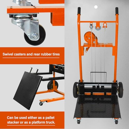 Apollo Winch Stacker, Pallet Truck Dolly 440 Lbs Capacity, 35.4" Max Lift - color: Orange, size: Winch-440lbs-35.4" Lift