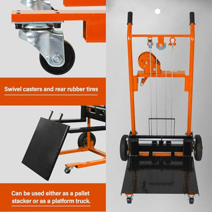 Apollo Winch Stacker, Pallet Truck Dolly 440 Lbs Capacity, 35.4" Max Lift - color: Orange, size: Winch-440lbs-35.4" Lift