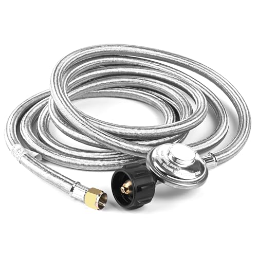 MAJARO 12 FT Propane Hose with Regulator – Stainless Steel Braided LP Gas Hose, QCC1 Tank Connector, 3/8" Female Flare Nut, 11" WC Low Pressure Regulator for Grill, Heater & Fire Pit - color: Stainless Braided