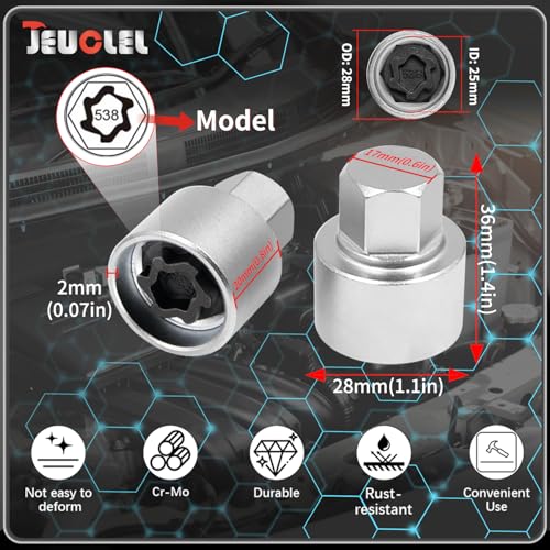 538 Wheel Locking Nut Key for VW, Socket Adapter (OD 28mm-ID 25mm) - size: Socket 538