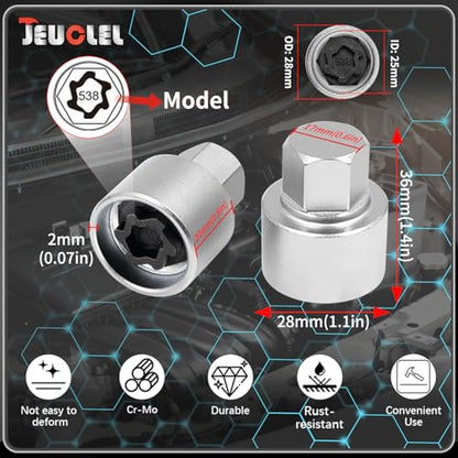 538 Wheel Locking Nut Key for VW, Socket Adapter (OD 28mm-ID 25mm) - size: Socket 538