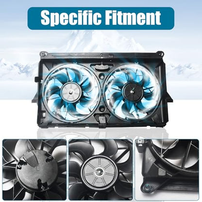 Radiator Cooling Fan Assembly Replacement for 2007-2014 Yukon Tahoe Escalade Suburban Silverado Sierra 1500 Dual Fan 4.8L 5.3L 6.0L 6.2L Engine Cooling Fan #GM3115211