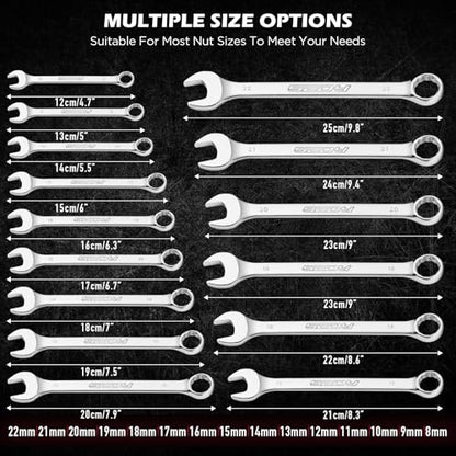 15-Piece Metric Combination Wrench Set, 8–22mm 12-Point Open End and Box End Wrench Kit with Organizer, Chrome Vanadium Steel Tools for Mechanics, Garages and Workshops - style: 15-Piece Combination (Metric)