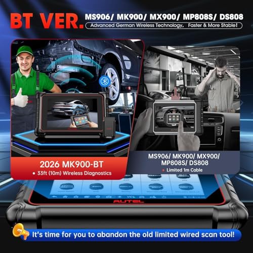 Autel MaxiCOM MK900BT Scanner, 2026 MK900-BT 8in V2.0 Bidirectional Diagnostic Tool, CANFD DoIP, 33FT BT of MK900 MX900 MK808S MK808BT PRO MX808S MK808Z, 40+ Reset, 3K+ Active Tests, All Sys Scan, FCA