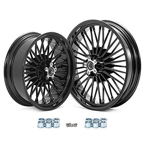 TOFR 18x3.5 16x5.5 Fat Spoke Wheels Set For Harley Softai Choppers 06-17 - color: Gloss Black, size: Front：18x3.5 Rear：16x5.5