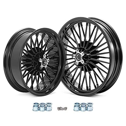 TOFR 18x3.5 16x5.5 Fat Spoke Wheels Set For Harley Softai Choppers 06-17 - color: Gloss Black, size: Front：18x3.5 Rear：16x5.5