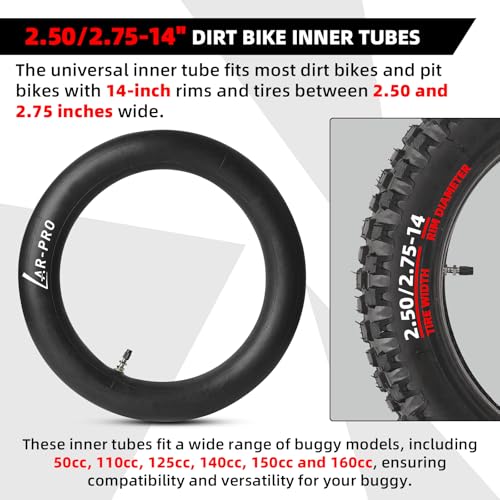 AR-PRO 2.50/2.75-14 Dirt Bike Inner Tubes with TR4 Straight Valve, 60/100-14 Heavy Duty Motorcycle Tube for 50cc to 160cc Dirt Pit Bike Tires, Compatible with Apollo RFZ Atomik Thumpstar etc (1-Pack) - size: 2.50/2.75-14,TR-4 (1-Pack)