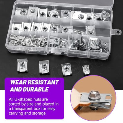 Swpeet 50Pcs M4 M5 M6 M8 304 Stainless Steel Auto Car U-Clip Assortment Kit, U-Shaped Nut U Nut, Metal Trim Panel Spring Clip Fasteners for Dash Door Panel Interior Compatible with Most Auto - size: N2