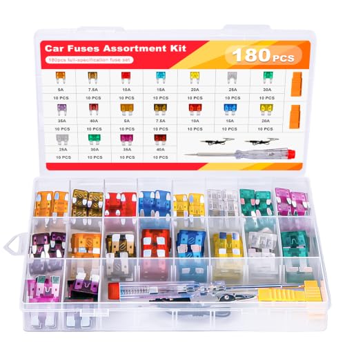 180 PCS Car Fuses Assortment Kit, Mini + Standard Blade Fuses Automotive Kit (5A 7.5A 10A 15A 20A 25A 30A 35A 40A) + Puller Replacement for Car Truck Boat RV Motorcycle Camper - size: 180 PCS Mini & Standard