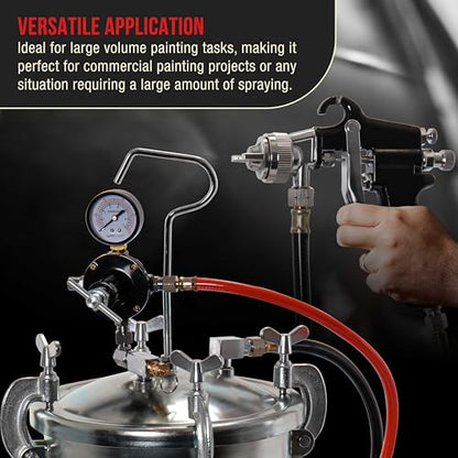 TCP Global 2.5 Gallon (10 Liter) Heavy Duty Steel Pressure Pot Paint Tank - size: 2-1/2 Gallon with Gun