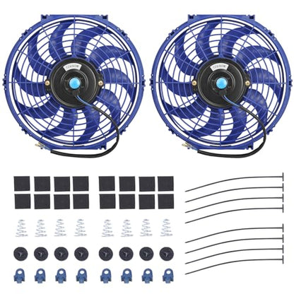 12" Electric Radiator Cooling Fan Assembly Kit 12V 80W，Blue, 2 PCS - size: 12” -2PCS, style: Blue