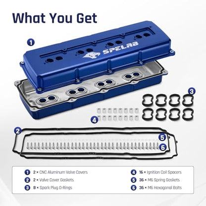 SPELAB Valve Cover Compatible with Hemi Gen III 5.7/6.1/6.4 Engine 2003-2020 Cast Aluminum Blue - color: Blue