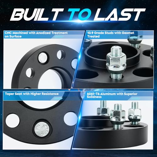 ILONPA 4pcs 5x4.5 1 inch (25.4mm) Hubcentric Wheel Spacers with 67.1mm Bore for Hyundai Elantra Veloster Sonata Santa Fe, Genesis Coupe, Mazda 5 MX-5, 5x114.3 M12x1.5 Thread 5 Lugs Wheel Adapters
