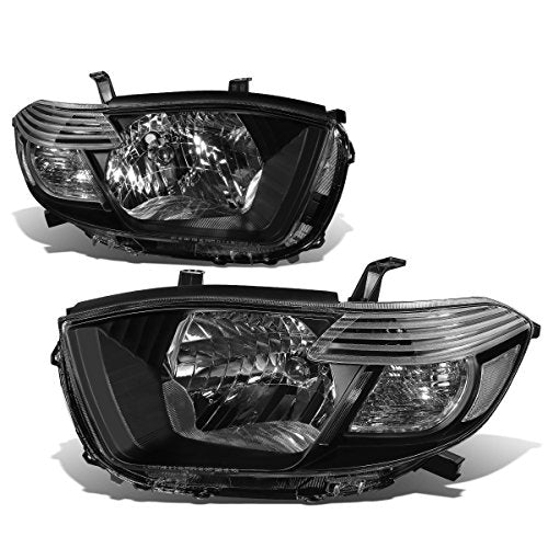 Auto Dynasty Factory Style Headlights Assembly Compatible with Toyota Highlander XU40 2008-2010, Driver and Passenger Side, Black Housing Clear Corner - color: Black Housing Clear Corner