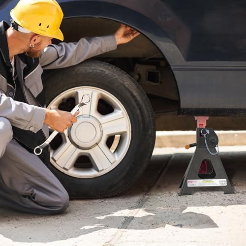 3 Ton Jack Stands with Rubber Cap and Safety Pin 6000 lbs Capacity, Adjustable Height for Lifting SUV, Pickup Truck, Car and UTV/ATV, 1 Pair (Black & Red) - size: 3 Ton (Lock Pin and Rubber Cap)