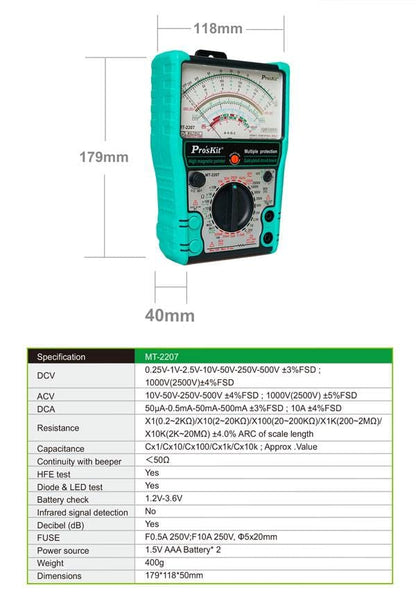 MT-2207-C Analog Multimeter - Protective Function, Quality Meter for Accurate Electrical Measurements