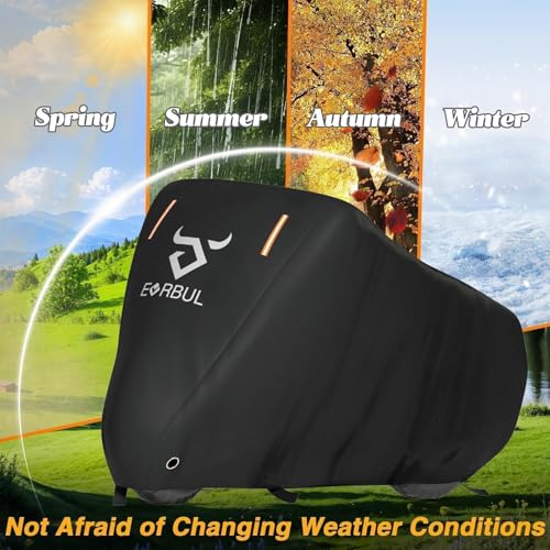 EVRBUL Universal All Season Motorcycle Cover Heavy Duty 420D Outdoor Motorbicycle Sun Cover Protection Moped Cover with Lock-Holes Night Reflective & Storage Bag Fits up to 96.5" Motorbike Vehicle