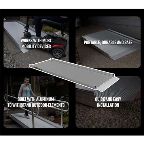 EZ-ACCESS - Portable Wheelchair Ramp and Aluminum Ramp with Handrails - Heavy Duty Mobility Device, Handicap Ramp with Solid Surface for Steps, Home Access & Vehicle Transport - 3G 3-Foot - size: 36 Inch (Pack of 1), style: Ramp + two-line rail