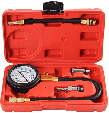 Engine Compression Tester Automotive Fuel Pressure Tester Kit, Engine Compression Gauges Tool 1000 PSI with Cylinder Compression Tester Hose and 14mm/18mmSolid Short Adapter