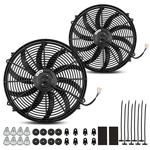 MONOKING 2PCS 16" 16 inch Electric Radiator Fan Universal High Performance Reversible 16inch Electric Engine Radiator Cooling Fans with Mounting Kit 2500 CFM 12 Volts 10 Amps 120 Watts, Black - size: 16 Inch-2PCS
