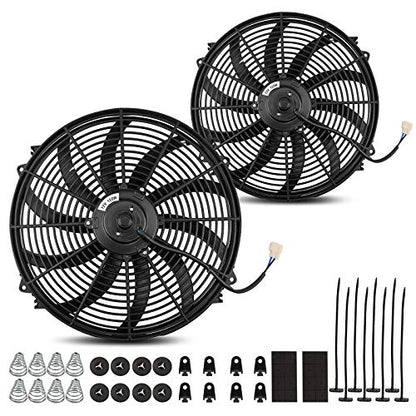 MONOKING 2PCS 16" 16 inch Electric Radiator Fan Universal High Performance Reversible 16inch Electric Engine Radiator Cooling Fans with Mounting Kit 2500 CFM 12 Volts 10 Amps 120 Watts, Black - size: 16 Inch-2PCS