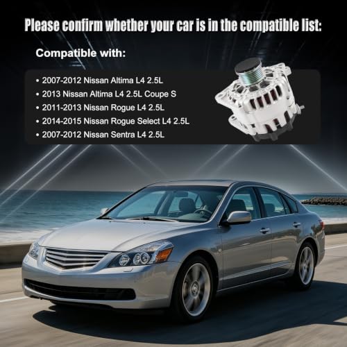 Alternator for 2007-2012 Nissan Altima L4 2.5, 2007-2012 Sentra 2.5 11258N - size: 2007-2012 Altima L4 2.5L