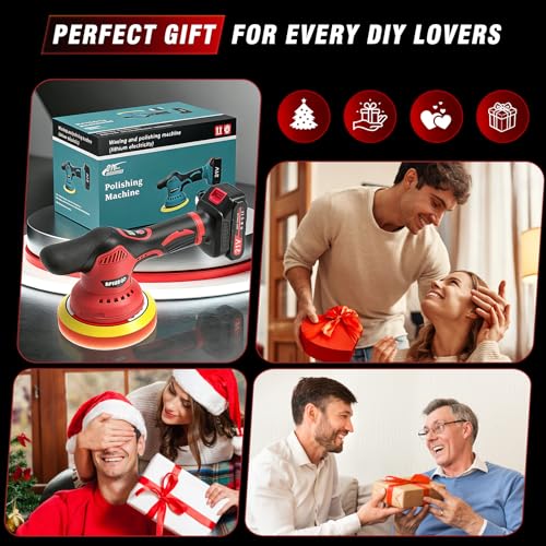 Cordless Car Buffer Polisher Kit (28pcs), 8-Speed 6000RPM, 2X21V Batteries