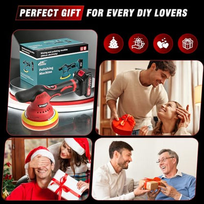 Cordless Car Buffer Polisher Kit (28pcs), 8-Speed 6000RPM, 2X21V Batteries