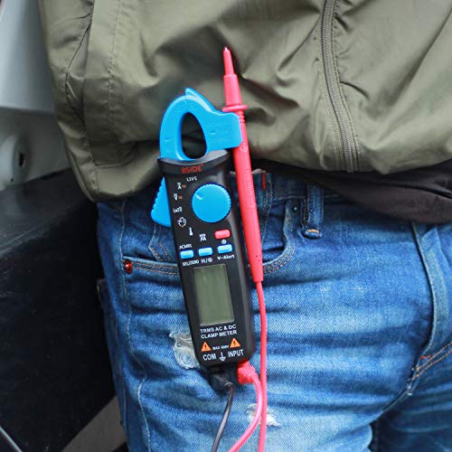 Bside ACM91 1mA Clamp Meter DC/AC Current True RMS Auto-Ranging 6000 Counts Multimeter Live Check V-Alert Temperature Capacitance Frequency Tester with Back Clip - color: Blue