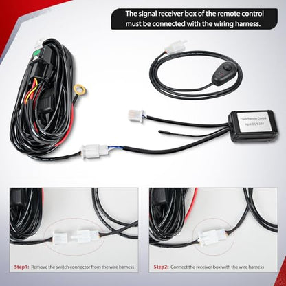 Nilight 16AWG Remote Wiring Harness Wireless Strobe Switch 12V 15A 2Leads - color: 16AWG-2 Lead Remote +Flash