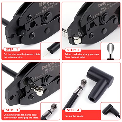 Delgada 36Pcs Spark Plug Wire Crimping Tool Spark Plug Wire Crimper Kit with 36PCS Boot Terminals Crimp and Stripping Tool Set for 180° 90° Straight Ignition Wire Coil Terminals