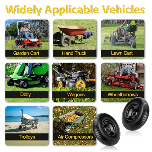 13 Inch No Flat Wheelbarrow Tire, 4.00-6 Flat Free Solid Replacement Wheel with 5/8" & 3/4" Bearings, 1.75"-6" Adjustable Hub for Wheelbarrow, Gorilla Cart, Garden Cart | 2-Pack