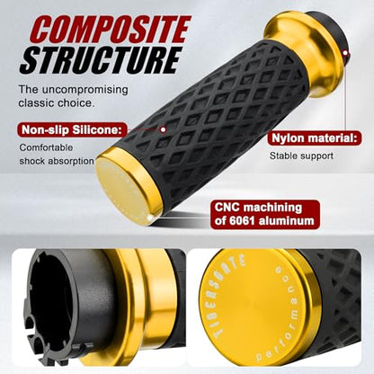 Gold 1" Silicone Cable Throttle Grips with End Cap for Harley - color: Gold