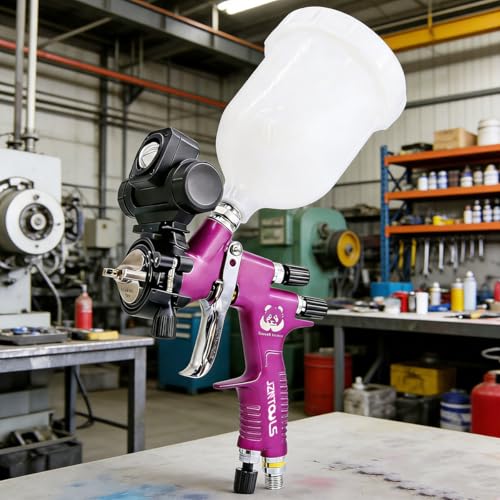 1.3mm Slit Nozzle HVLP Air Spray Gun for Varnish Painting with Paint Gun Light （3 Light Color Modes） for Varnish, Topcoat，Primer Spraying - style: Purple