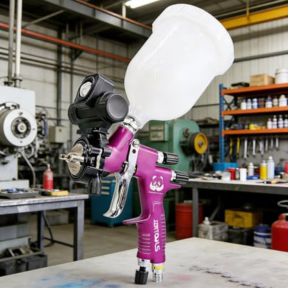 1.3mm Slit Nozzle HVLP Air Spray Gun for Varnish Painting with Paint Gun Light （3 Light Color Modes） for Varnish, Topcoat，Primer Spraying - style: Purple